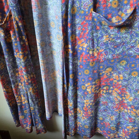 EUC LULAROE FLORAL LONG DUSTER OPEN LINEN BLEND CARDIGAN SIZE XL - Picture 10 of 14